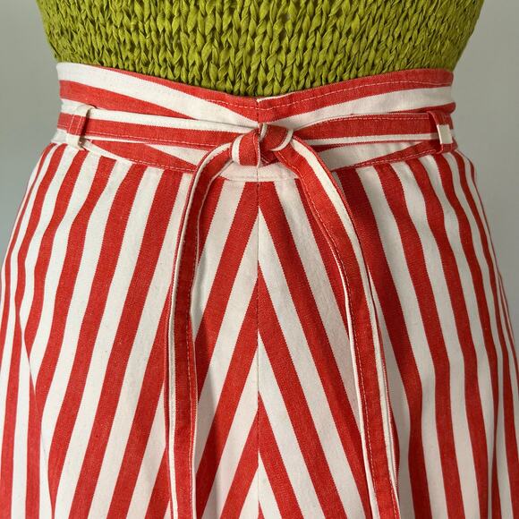 Vintage 70s Chevron Midi Skirt Red‎ White A-Line Canvas Cotton // Size Medium - Picture 2 of 4